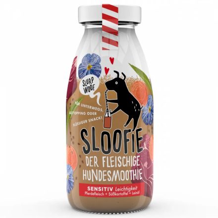 SLOOFIE SENSITIV a könnyedség, hipoallergén lóhús-édesburgonya-lenmagolaj kutyasmoothie 250ml