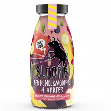 SLOOFIE SWEET VEGGIE az édes boldogság, alma-banán-bogyós gyümölcsök kutyasmoothie 250ml 