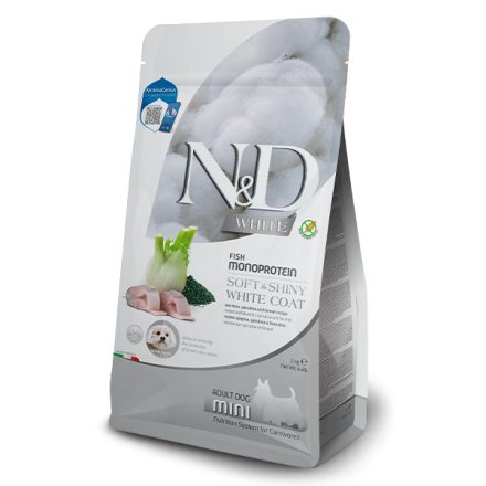 N&D White Dog tengeri sügér, spirulina & édeskömény adult mini száraz kutyatáp 2kg