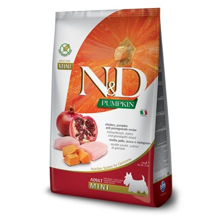 N&D Dog Grain Free Pumpkin adult mini chicken, pumpkin & pomegranate (csirke & gránátalma sütőtökkel) száraz kutyatáp 2,5kg