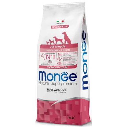 Monge Dog Puppy&Junior All Breeds Monoprotein marha-rizs száraztáp kutyának 12kg