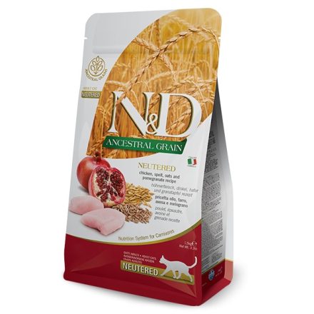 N&D Cat Ancestral Grain Adult chicken, spelt, oat & pomegranate (csirke, tönköly, zab & gránátalma) száraz macskaeledel 1,5kg