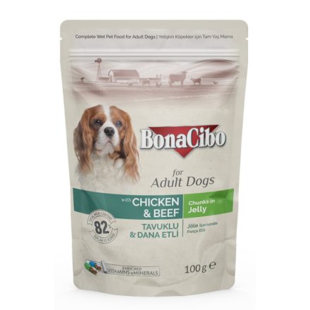 Bonacibo Pouch Adult dog csirke, marha alutasakos eledel kutyák részére 12x100g 