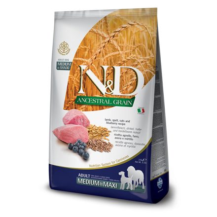 N&D Dog Ancestral Grain Adult medium & maxi lamb & blueberry (bárány&áfonya) száraz kutyatáp 2,5kg