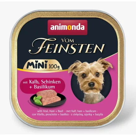 Animonda Vom Feinsten Adult Mini Kalb, Schinken, Basilikum (borjú,sonka,bazsalikom) alutálkás eledel felnőtt kistestű kutyának 100g (82360)