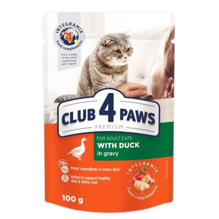 CLUB 4 PAWS Duck in gravy - kacsa mártásban Teljes értékű szaftod eledel felnőtt macskáknak 100g