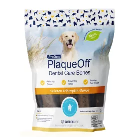   ProDen PlaqueOff Dental Bones dog Chicken & Pumpkin fogápoló jutalomfalat csirkével és sütőtökkel közepes és nagytestű kutyának 482g lejárat közeli