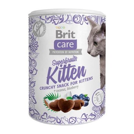 Brit Care Cat Snack Superfruits Kitten Chicken, coconut, blueberry jutalomfalat macskáknak 100g lejárat közeli