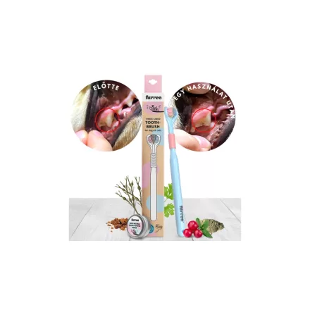 Fürree három oldalú fogkefe kutyáknak és macskáknak, ajándék fogmosó porral