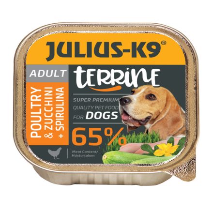 Julius-K9 Dog Terrine Adult Poultry&Zucchini, spirulina - csirkés-cukkinis nedveseledel felnőtt kutyák részére (150g)