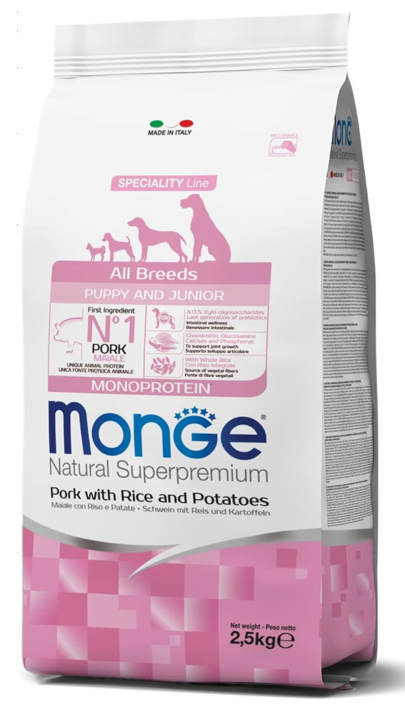 Monge Dog Puppy&Junior All Breeds Monoprotein sertés-rizs-bu