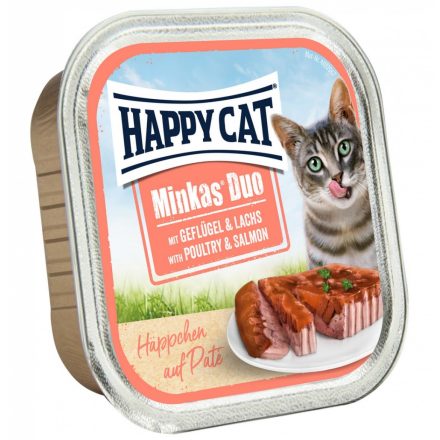 Happy Cat Minkas Duo alutálcás eledel - Szárnyas és lazac 16x100g