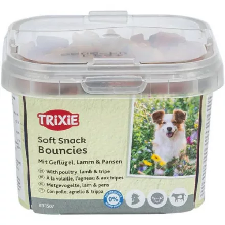 Trixie 31507 Bouncies apró, puha jutalomfalat kutyáknak csirke, bárány és pacal Ízesítéssel 140g