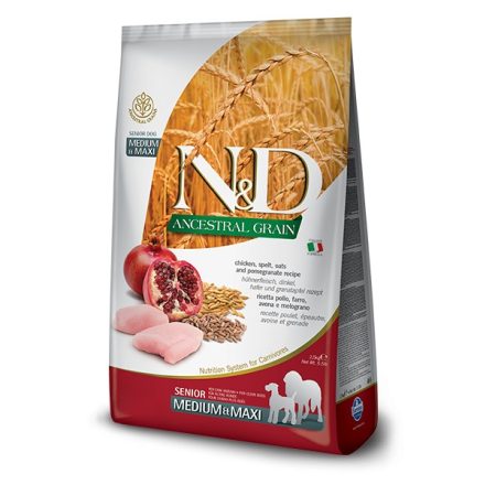 N&D Dog Ancestral Grain Senior medium & maxi chicken & pomegranate (csirke & gránátalma) száraz kutyatáp 12kg
