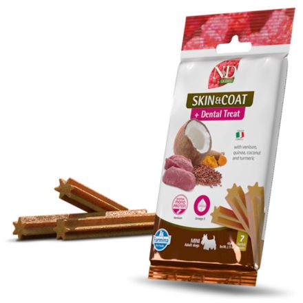 N&D Quinoa Dog Skin&Coat Dental Venison bőr és szőrzet támogató, fogtisztító jutalomfalat kutyának Mini 60g
