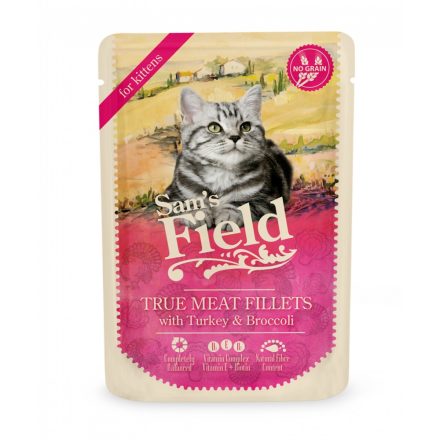 Sam's Field True Meat Fillets for kittens - Pulyka & Brokkoli alutasakos eledel 85g