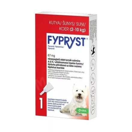Fypryst spot on 0,67ml S: 2-10kg között kutyák részére 1db  