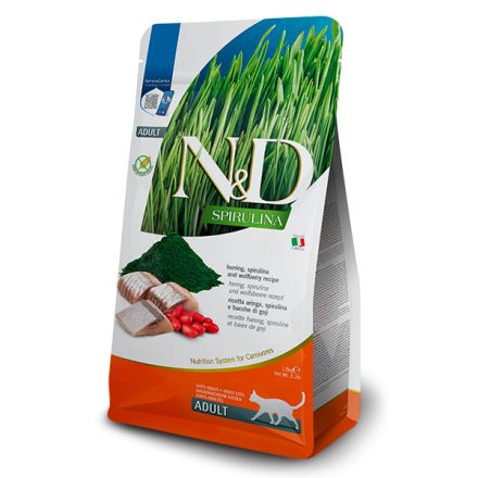 N&D Cat Spirulina Adult hering, spirulina és goji-bogyó száraz macskaeledel 1,5kg