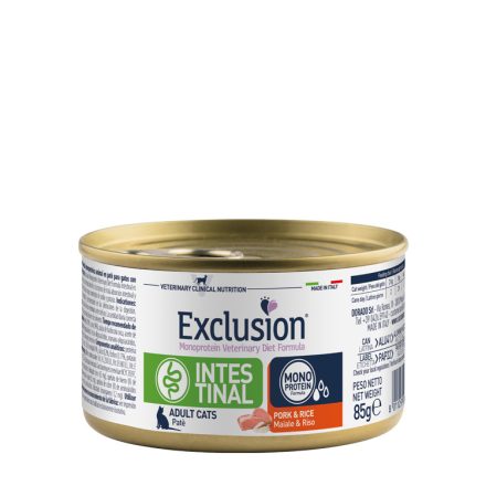 Exclusion Veterinary Diet Cat Intestinal Pork and Rice nedves eledel macskának 85g