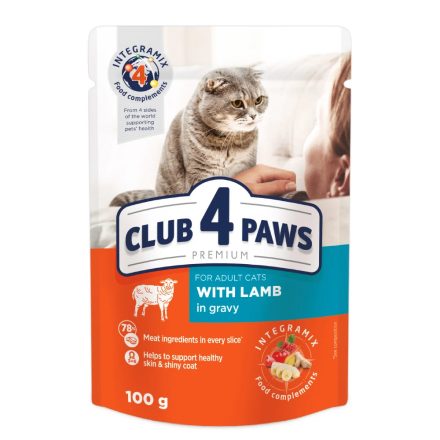 CLUB 4 PAWS Lamb in gravy- bárányhússal mártásban teljes értékű eledel felnőtt macskáknak 100g