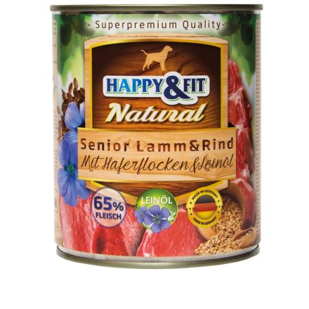 Happy&Fit Natural Senior Lamm & Rind Mit Haferflocken & Leinöl 6x800g (bárányhússal, marhahússal, zabpehellyel és lenmagolajjal)