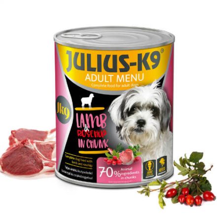JULIUS K-9 konzerv Adult bárány,csipkebogyó felnőtt kutyák részére (800g)